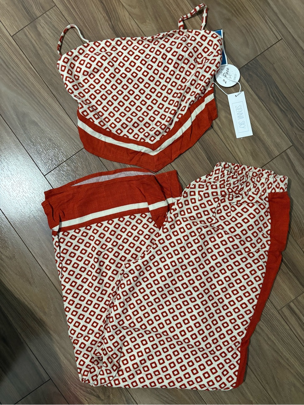 Burned Orange Geometric Two-Piece Pant Set -